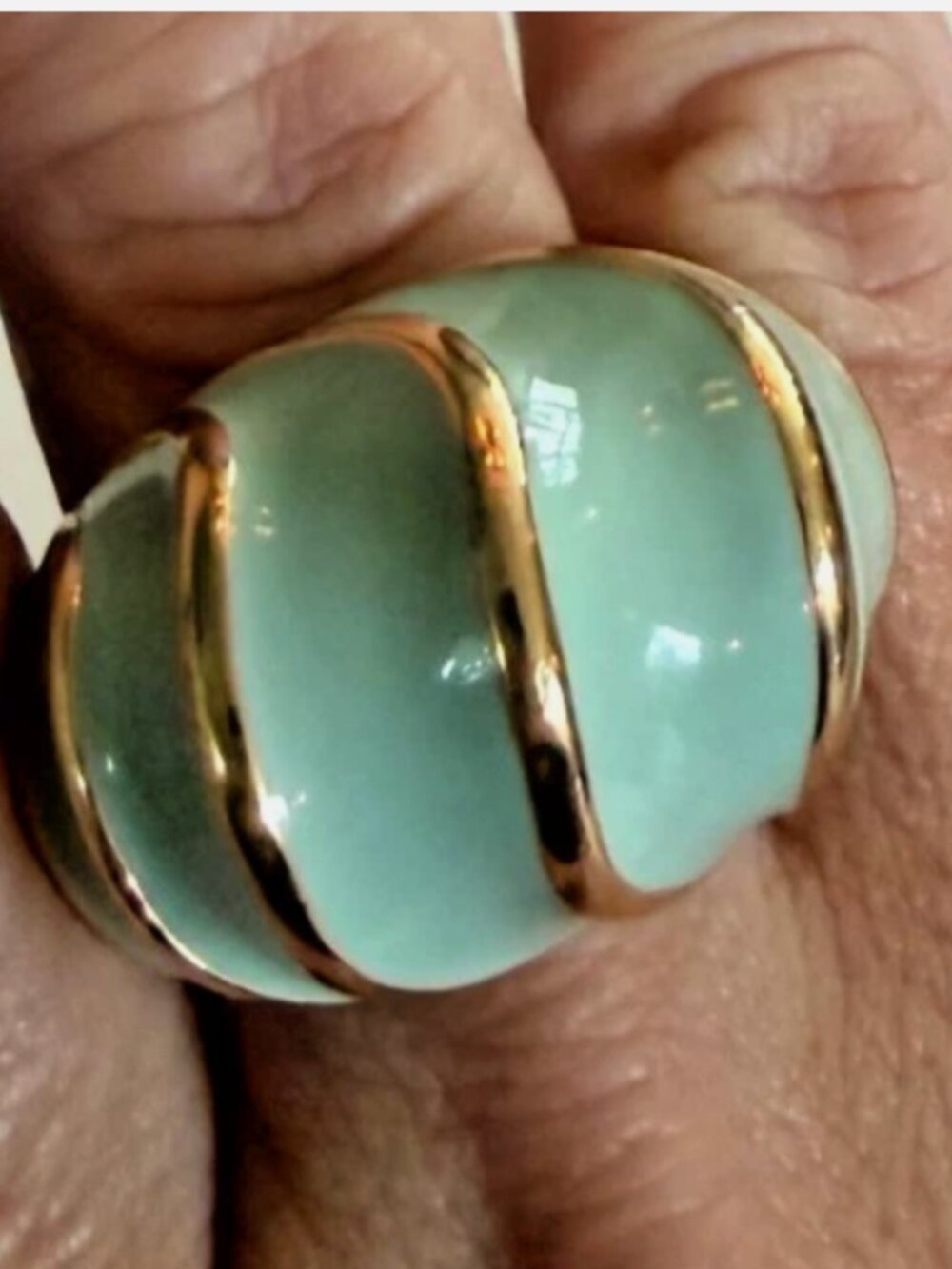 Coach Aqua Enamel with Gold Oversized Bombe Ring
